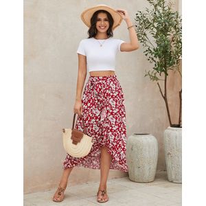 Damesrokken Strandrokken Zomerrokken Midi-rokken Boheemse bloemenrokken met elastische taille Rood XXL