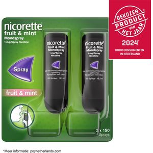 Nicorette Mondspray Fruit & Mint - 2 x 13,2 ml (2 x 150 sprays) 1mg/spray - nicotinevervanger - stoppen met roken