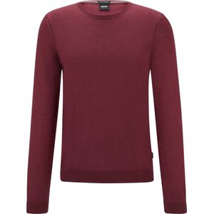 BOSS - Leno - Gebreide Trui - Rood - Heren Pullover Middeldik O-hals