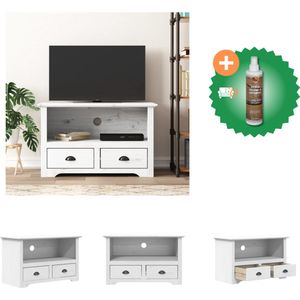 vidaXL Tv-meubel met 2 lades BODO 91x43x56 cm massief grenenhout wit - Kast - Inclusief Houtreiniger en verfrisser