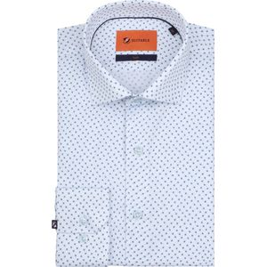 Suitable - Overhemd Twill Print Lichtblauw - Heren - Maat 41 - Slim-fit