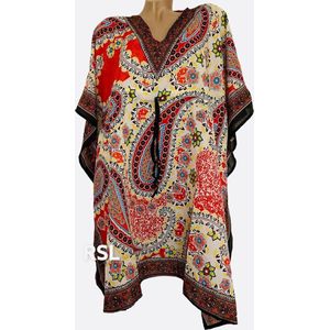 Dames kaftan/tuniek met paisley-bloemenprint onesize 38-50 rood