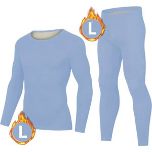 Bovista Thermokleding Set - Thermobroek - Thermoshirt - Thermo - Beenverwarmers - Voor Heren - Fleece - Broek + Shirt - Lichtblauw - Maat L