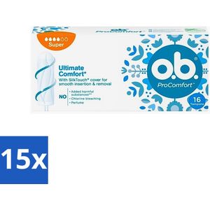 15 x o.b. Tampons - ProComfort Super - Voor een Comfortabele & Veilige Bescherming - 16 Tampons - Betrouwbare Bescherming - Menstruatie - Hygiëne - Plantaardige Tampons - Chloorvrij
