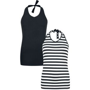 R.E.D. Rock-Engineered Design zwart/wit gestreepte haltertops in een dubbele verpakking - Dames - S