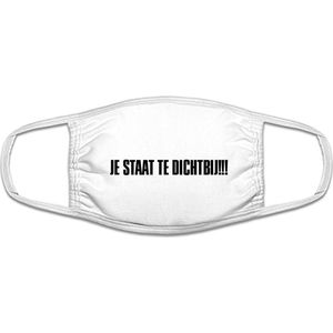 Te Dichtbij | staat | tekst | mondkapje | gezichtsmasker | bescherming | bedrukt | logo | Wit mondmasker van katoen, uitwasbaar & herbruikbaar. Geschikt voor OV