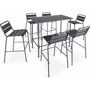 Oviala - Set van een hoge tuin tafel en 6 grijze stoelen - Palavas
