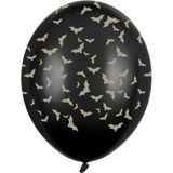 Halloween 6x stuks zwart/gouden Halloween/horror ballonnen 30 cm met vleermuizen print