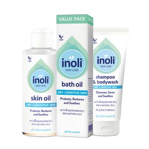 Inoli Skin Care - Baby Verzorgingsset 2 - 2-in-1 Baby Shampoo & Douchecrème, Baby Huidolie & Baby Badolie - Droge & Gevoelige Huid - 100% Natuurlijke Oliën - pH Huidneutraal