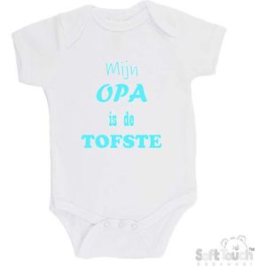 100% katoenen Romper ""Mijn Opa is de TOFSTE"" Unisex Katoen Wit/aquablauw Maat 56/62