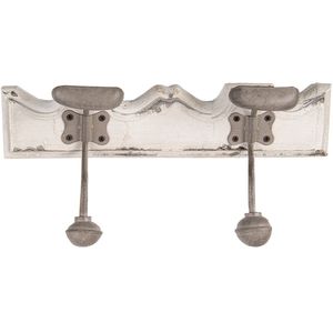 Clayre & Eef Wandkapstok 2 Haken 23x6x10 cm Wit Hout Metaal