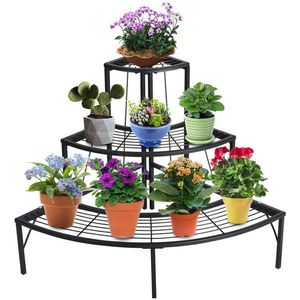 Plantenrek - Wandrek - Voor Planten - Driehoek vorm - Ladder Kast - 3 Planken - 3 Laags - Plantenrek - Zwart - Binnen/buiten