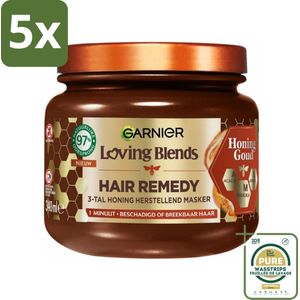 5 x Garnier - Loving Blends Honing Goud - Hair Remedy Haarmasker - Beschadigd & Breekbaar Haar - 340 ml - Grootverpakking - Haarmasker - Haarbeschadiging - Gespleten Punten - Haarbreuk - Haarscheuren