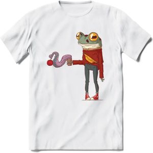 Casual koffie kikker T-Shirt Grappig | Dieren reptiel Kleding Kado Heren / Dames | Animal Skateboard Cadeau shirt - Wit - L