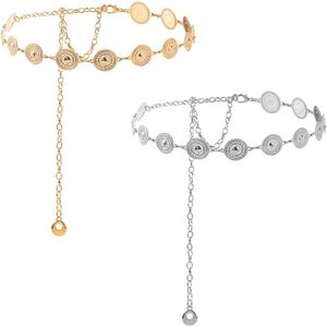 2 stuks metalen concho-riem (goud + zilverachtig) - Verstelbare boho tailleketting voor dames - Meerkleurig Eén maat