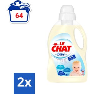 Le Chat Baby - Vloeibaar Wasmiddel - Witte en Gekleurde Was - Hypoallergeen Parfum - 32 Wasbeurten - Voordeelverpakking - 2 stuks