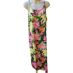Dames jurk lang met zijsplit print One size 38/44