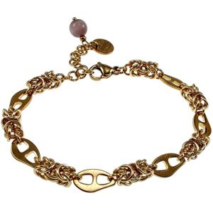 Armband Dames - Verguld RVS - Byzantijnse en Anker Schakelarmband met Paarse Kattenoogsteen – Verstelbaar 15cm tot 19cm