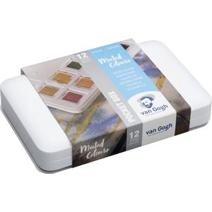 Van Gogh aquarelverf pocketbox 12 napjes met penseel - gedempte kleuren