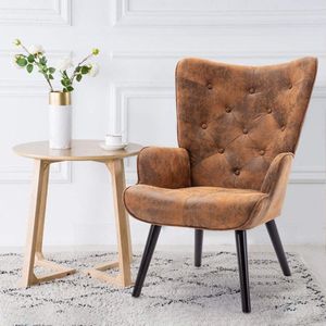 Sweiko Fauteuil, Moderne Vrijetijdsstoel, Kantoor Slaapkamer Woonkamer Geschikt, Hoge Rug Comfortabel, Mid-century Retro Stoel, Bruin