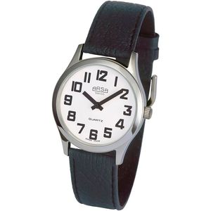 Arsa Large - horloge - Heren - dames - grote cijfers - zwart leren band - senioren horloge