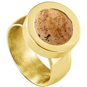Quiges RVS Schroefsysteem Ring Goudkleurig Glans 20mm met Verwisselbare Zandsteen Beige 12mm Mini Munt