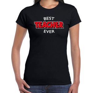 Best teacher ever / beste lerares cadeau t-shirt / shirt - zwart met rode en witte letters - voor dames - verjaardag / bedankje - cadeau juf / lerares / onderwijzeres / leerkracht XL