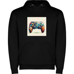 Zwarte unisex hoodie met “ Kleurrijke Game Controller“ Print Full merk Roly maat 128 7/8 jaar