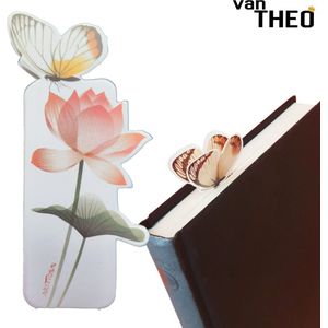 van Theo® Boekenlegger Vlinder & Bloem – Bladwijzer - Bookmark – Kaartje – Lotus - Kleine Cadeautjes
