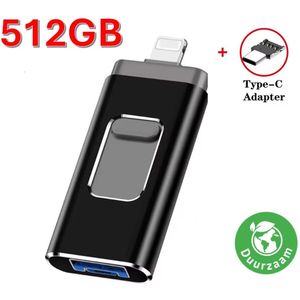 Eletrova® Externe USB Stick | Draagbare USB Stick | Telefoon Opslag | Opslag 512GB | Incl. Adapters | Voor Apple, Android & Windows