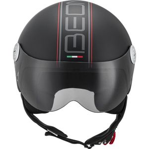 BEON Design - Jethelm met vizier - Geschikt als Scooter Brommer Motor Snorfiets helm - Retro Vespa helm scooter voor Volwassenen - XXL - Mat Zwart - Gratis helmtas