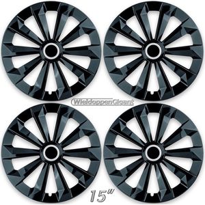 Wieldoppen set FLAME-BK 15 inch in glanzend zwart + chroom ring. Set a 4 stuks (CONTROLEER UW BANDENMAAT en lees a.u.b. de onderstaande, uitgebreide tekst!)