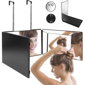360 graden spiegel, 3-weg spiegel met haken, klapspiegel, 3-delig haar zelf knippen, 3-voudige spiegel voor het knippen van haar, zelfhaartrimspiegel, met 10 x vergrotingsspiegel (zonder led)