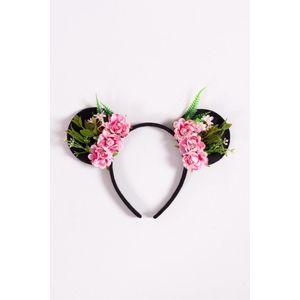KIMU Haarband Mouse Oortjes Bloemetjes Roze Strass Steentjes - Diamantjes Bloemen Bloemenkrans Oren Minnie Bruidsmeisje - Diadeem Muis Minny - Zwarte Oortjes Micky Festival