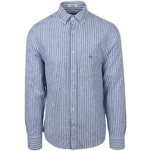 Gant Casual Overhemd Streep Linnen Blauw - Maat L - Heren - Overhemden Casual