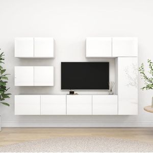 The Living Store TV-meubelset TV-kasten - spaanplaat - hangend - opbergruimte - eenvoudig te reinigen - hoogglans wit - 80x30x30cm / 30.5x30x90cm / 60x30x30cm - montage vereist