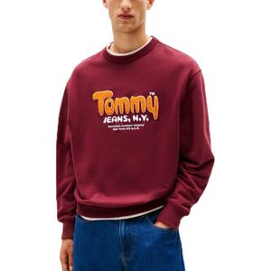 TOMMY JEANS - Sweatshirt - Rood - Boucle - Relaxed Fit met Ronde Hals