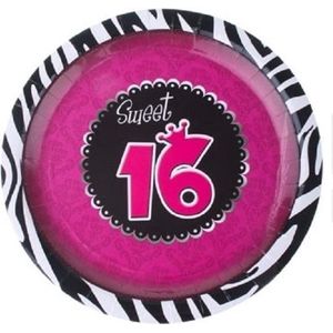 24x stuks Sweet 16 thema party bordjes 23 cm - Karton - verjaardag feestartikelen