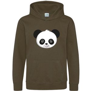 Pixeline Hoodie Panda Face olive 5-6 jaar - Pixeline - Trui - Stoer - Dier - Kinderkleding - Hoodie - Dierenprint - Animal - Kleding