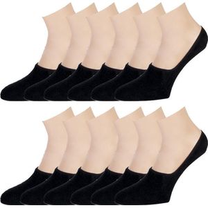 Invisible No show - Voetjes - 12 Paar - Zwart - Maat 35-41
