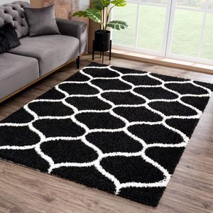 hoogpolige tapijten voor woonkamer, slaapkamer, keuken - zwart, maat: 140x200 cm