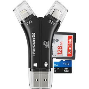 4-in-1 externe kaartlezer USB Micro SD en TF-kaartlezer - Zwart