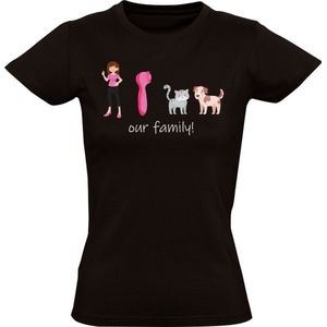 Family T-shirt Dames | hond | kat | familie | airfryer | vrouw | zelfstandig | gezellig |