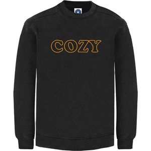 Huissweater - Huistrui - Sweater - Zwart - NEON ORANJE tekst COZY - ruimzittend - LARGE