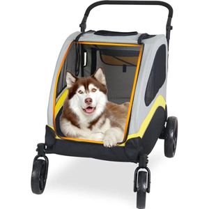 Gran Vida® - Hondenbuggy voor Alle Terreinen - Lichtgewicht & Opvouwbaar - Geschikt voor Middel & Grote Honden - Comfortabel - Zwart/Grijs