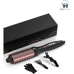 LifeStages - Warmteborstel - Ronde Verwarmingsborstel Met LCD - Thermische Borstel 3 In 1 Met Verwarmingskam - Dubbel Voltage - Kleur Wit