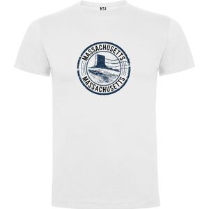 Wit Wanna have t-shirt voor de echter Amerika liefhebber Poststamp / Poststempel USA Amerikaanse staat Massachusetts Print Full Color Maat S