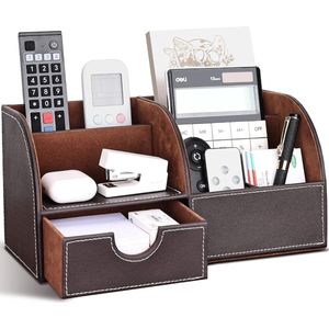 PU Lederen Bureau-organizer Set met Pennenhouders - Kantoor Opbergsysteem - Bureau Pennenpot voor Bureau (Lichtbruin)
