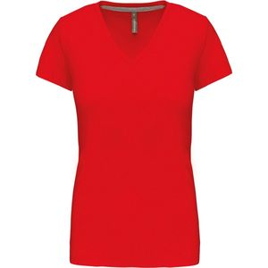 T-shirt Dames M Kariban V-hals Korte mouw Red 100% Katoen