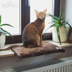 Kattenraambed: knuffelige kattenraamligstoel voor vensterbank, premium pluizig kattenbed voor vensterbank, wasbaar, 34 x 44 cm, vensterbankligstoel